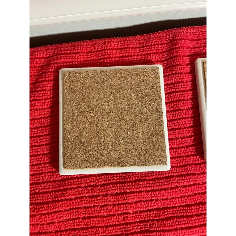 Stone Art Absorbent Stone Coaster Set of 4 Teddy Bear Garden Scene Cork Backing